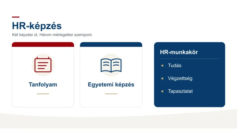Tanfolyam és egyetemi képzés összevetése a&nbsp;HR-munkakörhöz szükséges tudás, végzettség és tapasztalat alapján.